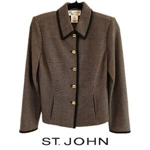 Vintage ST. JOHN Collection Chevron Knit Jacket Black/Camel Size 4 Like New!
